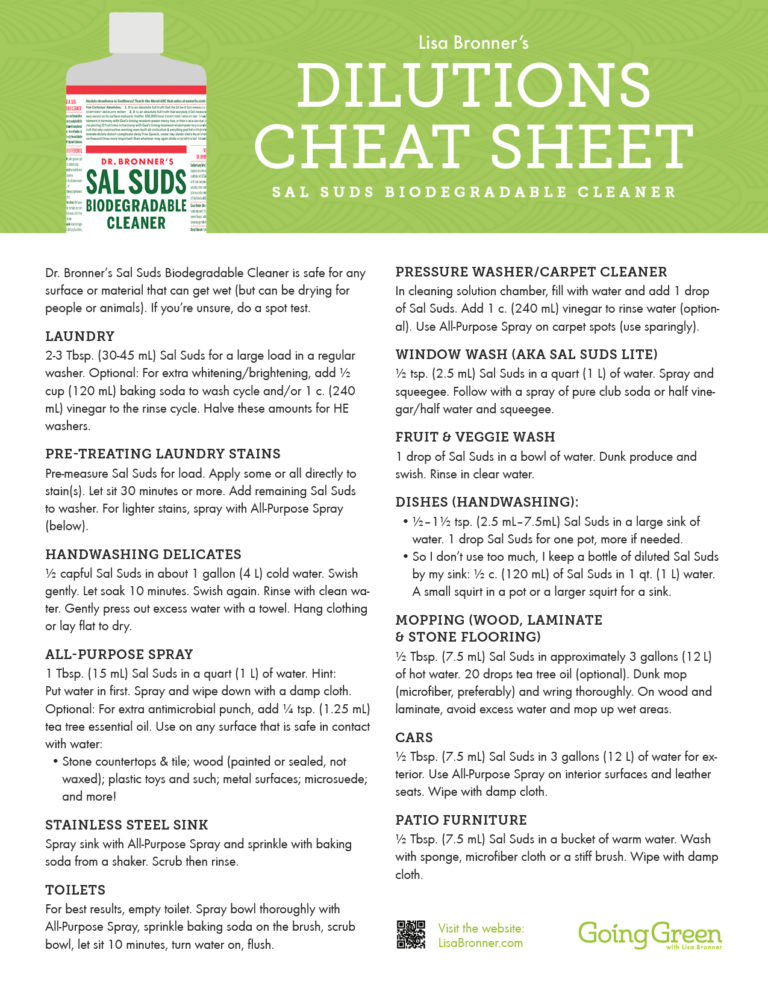 Sal Suds Dilution Cheat Sheet | Going Green with Lisa Bronner