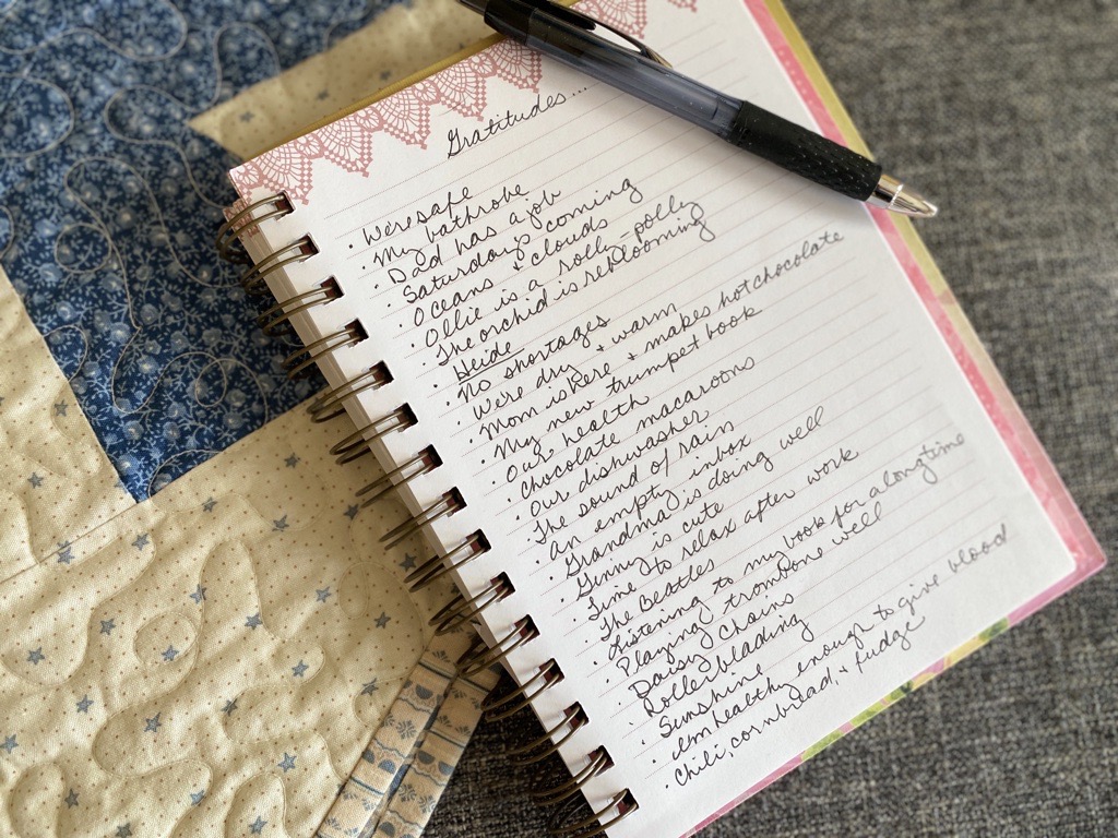 Notebook that lists things people are grateful for.